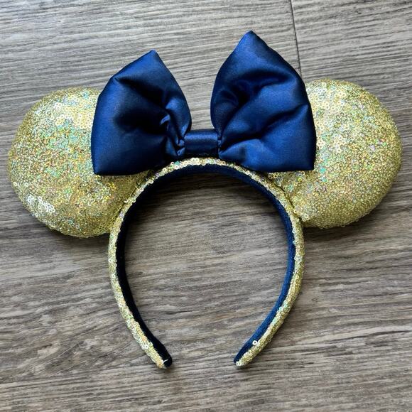 Walt Disney World 50th Anniversary Gold & Navy Earidescent Sequin Minnie Ears - Picture 1 of 4
